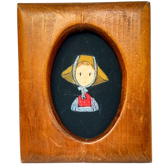 Vintage Folk Art Portraits - Set Of 3 Hand-Painted Oval Wood Plaques 1950's–60's - Picture 7 of 10